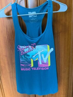 MTV Teal and Pink Graphic Racerback Tank